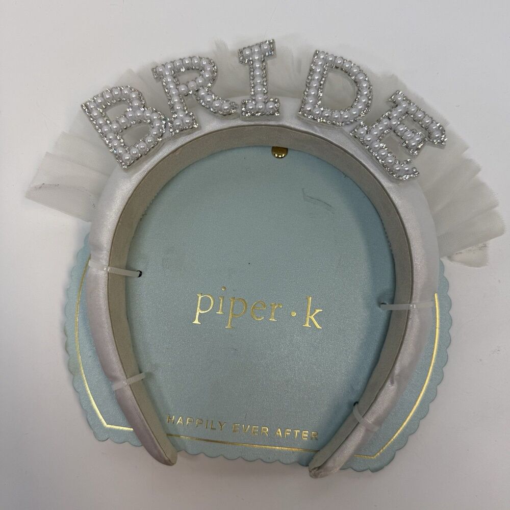 Piper K “BRIDE” Faux Pearl Rhinestone Tulle Lace White Headband Crown New